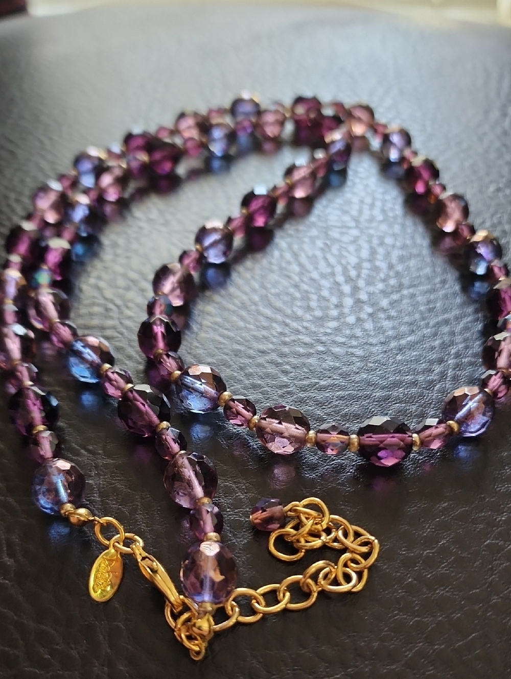 Elegant Joan Rivers Purple Faceted Glass Necklace with Gold Chain